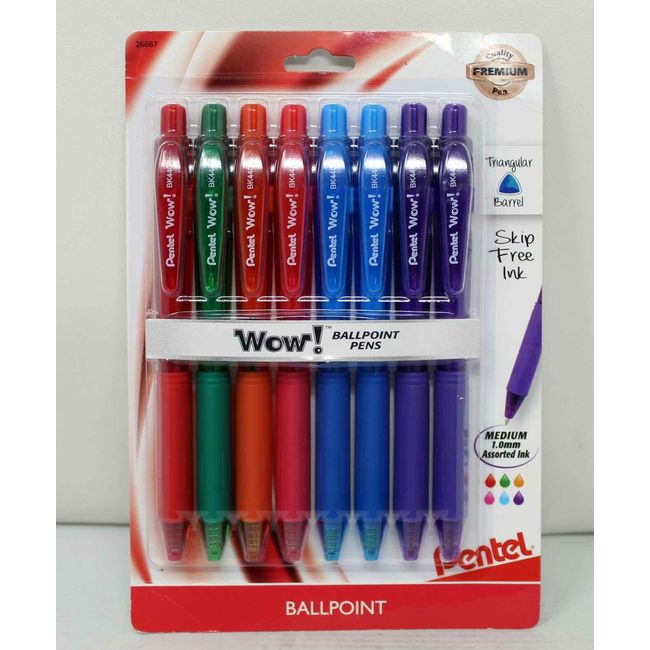 Pentel Wow! Retractable Ballpoint Pens Multiple Colors Ink 8 Counts (Pack of 2)