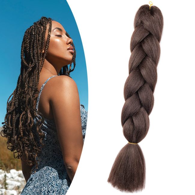 Gairyan Jumbo Braids Extension Kunsthaar zum einflechten 1 Stück Braiding Haarverlängerungen 60cm Ombre Synthetik Haar Zöpfe Afro Hair für Box Braids/Crochet Braids (Mittel braun)