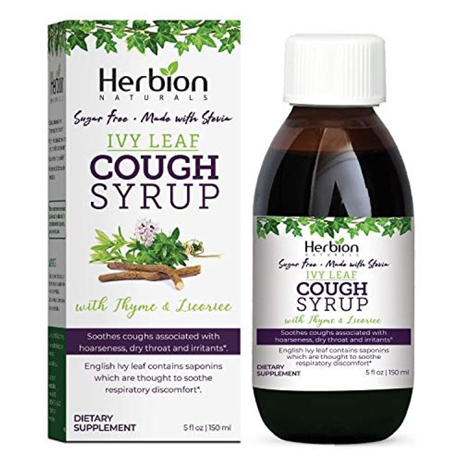 Herbion Naturals Ivy Leaf Cough Syrup with Thyme and Licorice, 5 FL Oz - Soothes Throat and Relieves Respiratory Discomfort - For Adults Kids 13 Months and Above, Alcohol Free, Sugar Free with Stevia