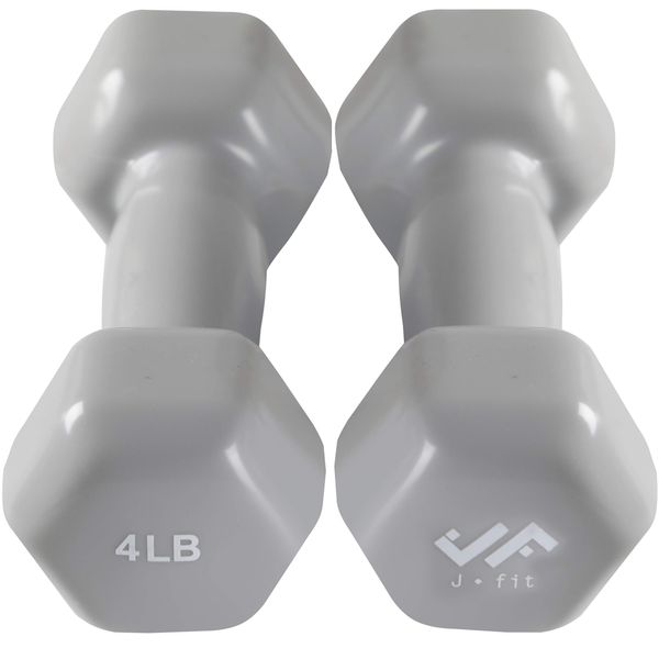 JFIT Vinyl Dumbbell Pair, 4 LB, Silver