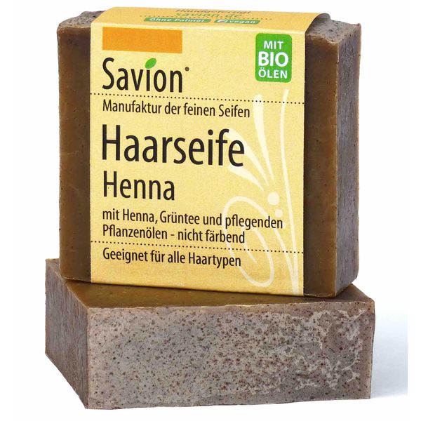 Savion Haarseife Henna, für alle Haartypen, Vegan, Palmölfrei, Tierversuchsfrei, Plastikfrei, 85g