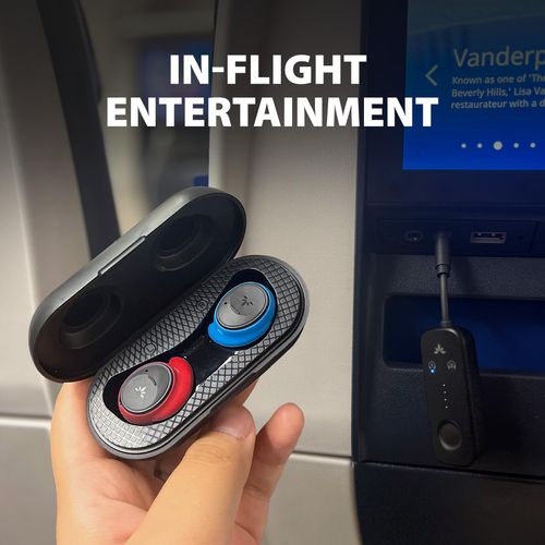 Avantree Sky Ace - Wireless Earbuds with Airplane Adapter for Flight, Plug n Play, Noise Canceling Bluetooth Headphones Compatible with iPhone, Andriod, MacBook, Laptop, AptX Adaptive for Travel