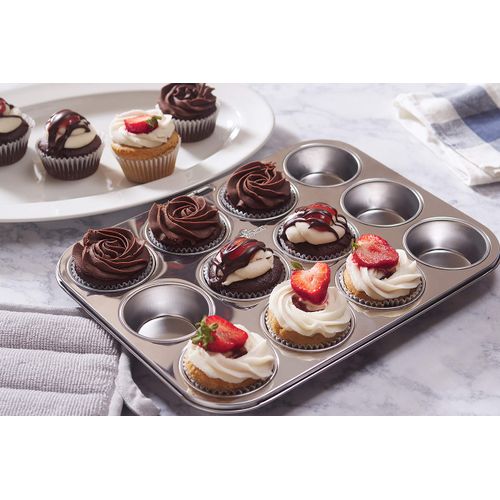 Fox Run Muffin and Cupcake Pan, 12 Standard Cup, Stainless Steel