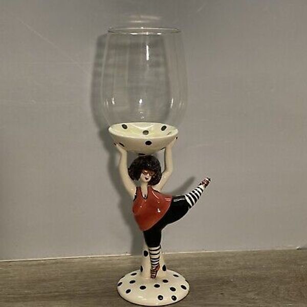 Lynda Corneille SWAK Wine Glass Exercise Aerobic Woman Black Dot White Pink 2004