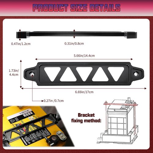 Wazzh Aluminum Alloy Battery Tie Down Bracket, Hold Down Bracket Holder,Car Accessories,Battery Hold Down Sets,10 inch.