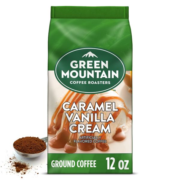 Green Mountain Coffee Roasters, Caramel Vanilla Cream, Ground Flavored Coffee, Light Roast, Bagged 12oz.