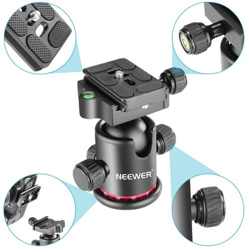 NEEWER 36MM Tripod Ball Head 360° Panoramic Metal with Arca Type Quick Release Plate, 1/4" Screw 3/8" Thread Mount, Max Load 17.6lb/8kg, Tripod Head for Monopod, Slider, DSLR Camera, Camcorder (Red)