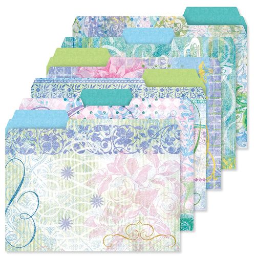 Floral Fun File Folder Value Pack - Set of 24 (6 Designs) 1/3 Cut Staggered Tabs, Letter-Size Designed Folders