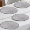 4 x Round Placemats Stylish Tableware Essentials for Dining Table Protection Pom Pom Design, 38cm, Grey