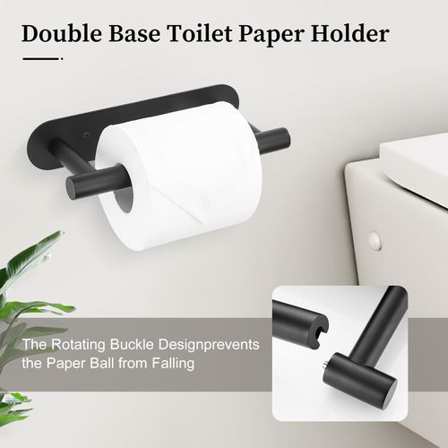 Matte Black Toilet Paper Holder, Upgraded SUS304 Stainless Steel Toilet Roll Holder, Modern Double Base Paper Towel Holder Wall Mount for Bathroom, Kitchen, Washroom