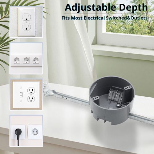 MAKERELE Round Ceiling Electrical Box Outlet PVC, 4" Dia Electrical Outlet Boxes Plastic, 20 Cubic-inches Adjustable Electrical Outlet Box, Grey, ETL Listed, for New Installations and Remodels(1 Pack)