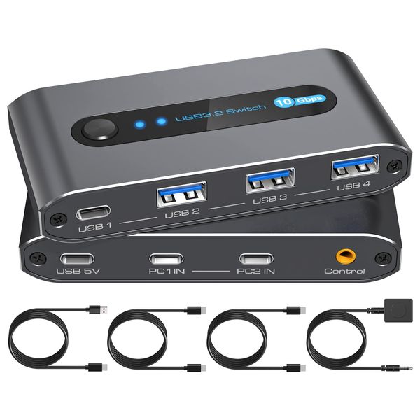 PVBCTCSID 10Gbps USB 3.2 Switch 2 Computers Share USB A/C Ports Supports USB C Input for Mouse Keyboard Printer with Desktop Controller