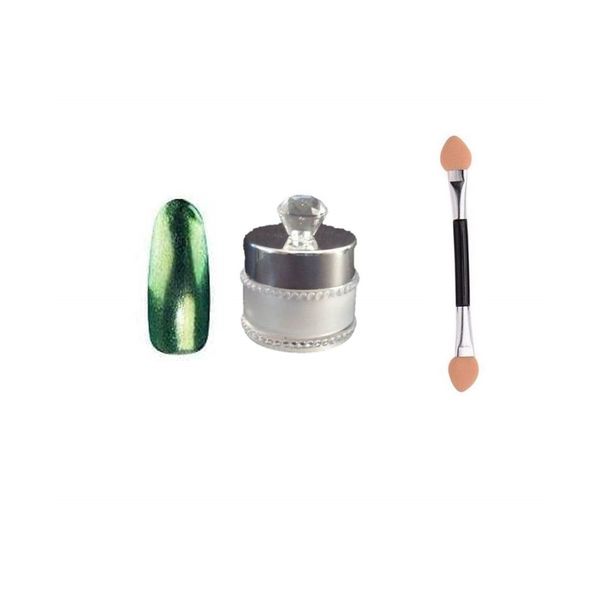 Chrome Powder For Nails Mirror Effect Nail Art Powder With Free Sponge Brush Dark Green, 6g