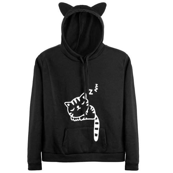 RGOSME Juniors Cat Hoodies for Teen Girls,Novelty Cat Ear Pullover Sweater with Pocket (Black,S)