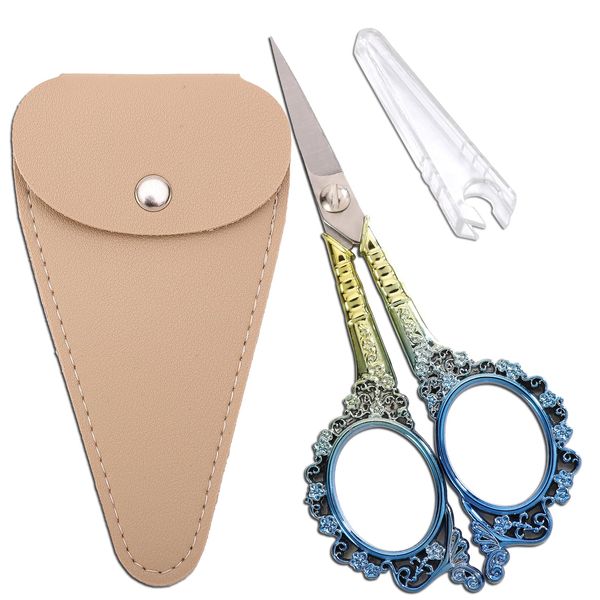 HITOPTY Sewing Sharp Embroidery Threading Scissors with Cover for Craft Art work Needlework Yarn Fabric Precision Detail Paper Cutting Tools, 4.5in Blue Shears