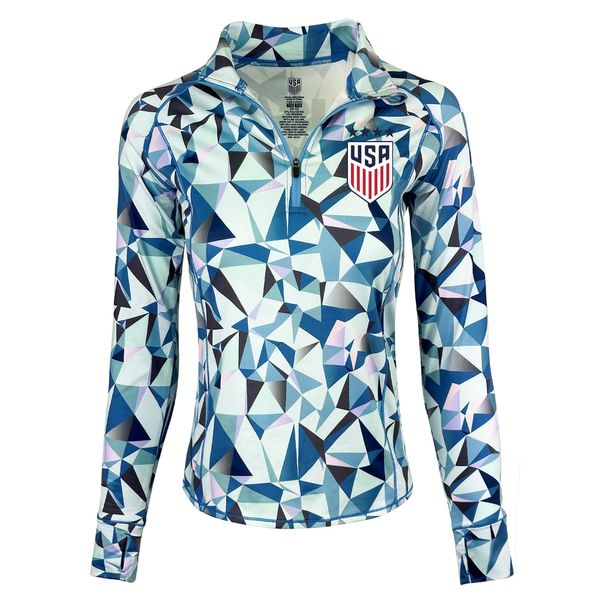Icon Sports Officially Licensed Women's U.S. Soccer Quarter Zip Jacket, USWNT Pullover Sweatshirt | Lightblue, Medium