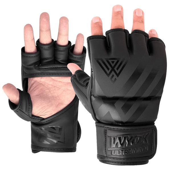 WYOX MMA Gloves for Men and Women, Lightweight UFC Mixed Martial Arts Grappling Sparring Punching Bag Kickboxing Mitts (Black - Small)