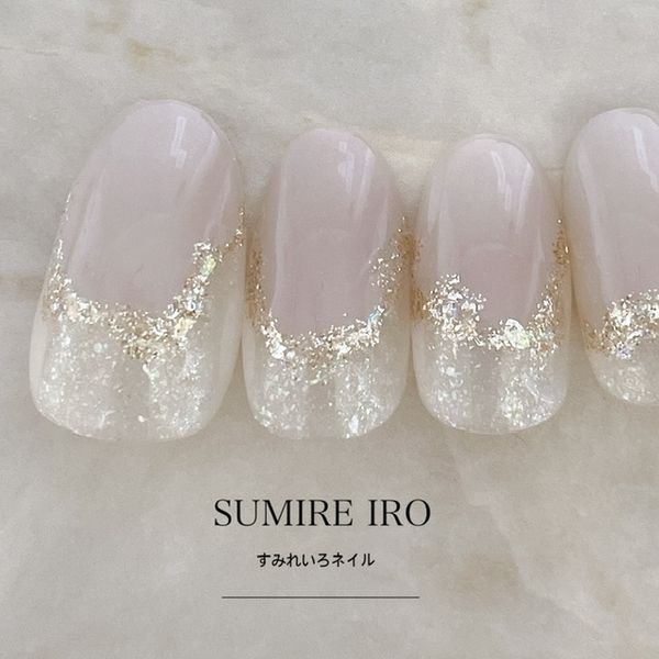 Nail tips False nails Bridal nails Short Long design Simple nails Nails Beige nails Small nails Large nails Berry short Chibi nails Adult nails False nails Custom nails<br> [2063] Adult gray reverse French platinum lame