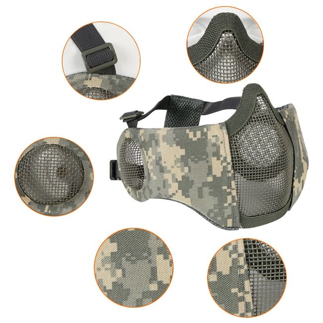 AOUTACC Airsoft Protective Gear Set, Half Face Mesh Mask with Ear  Protection and Tactical Goggles for Adult Men Women BBS Paintball Shooting  CS