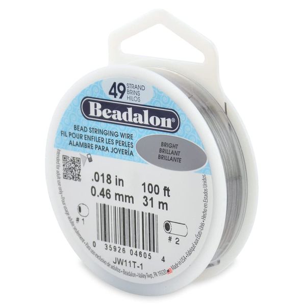 Beadalon 49 Strand Stainless Steel Bead Stringing Wire, 018 in / 0.46 mm, Bright, 100 ft / 31 m