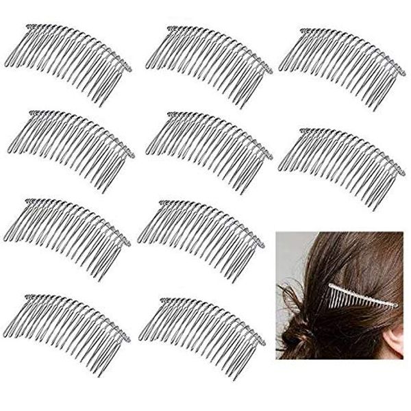 Hair Combs,10 pieces 20 Teeth Fancy DIY Metal Wire Hair Clip Combs Metal Wire Twist Bridal Wedding Veil Combs for Women Bridal (Silver)