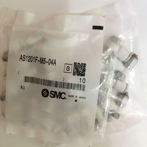 SMC AS1201F-M5-04 Air Flow Control Valve with Push-to-Connect Fitting, PBT & Nickel Plated Brass, Elbow, M5 Male x 4 mm Tube OD (Pack of 10)