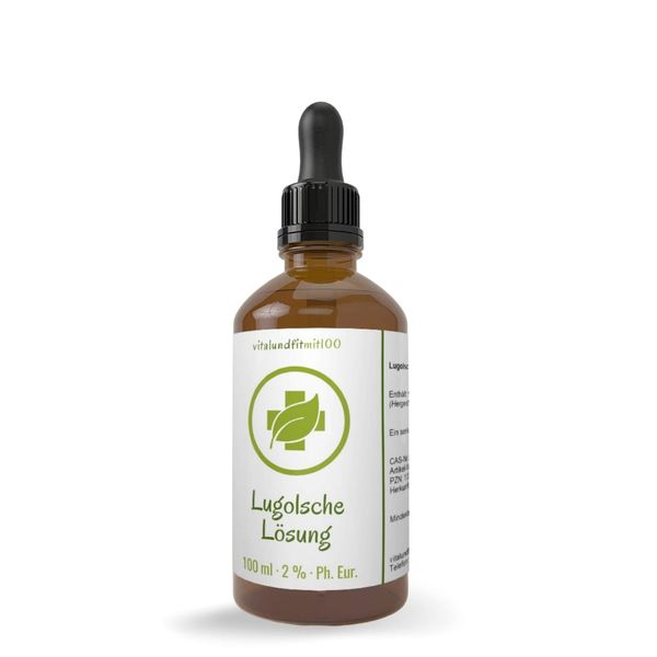 Lugolsche Lösung 100ml 2% Originalrezeptur in pharmazeutischer Reinheit (Ph. Eur.) - in Braunglas abgefüllt - Lugol`sche Jodlösung by vitalundfitmit100 mit hochwertiger Pipette