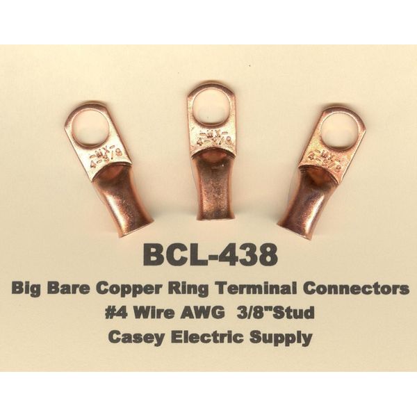 10 Bare Battery Big COPPER Ring Lug Terminal Connector #4 Wire Gauge 3/8" Stud