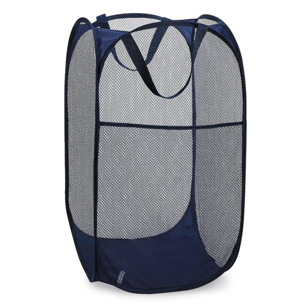 Handy Laundry Collapsible Mesh Foldable Hamper 14" x 14' x 24" Navy Blue