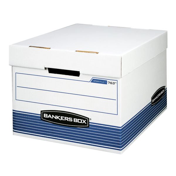 Bankers Box 30 Pack STOR/FILE Medium-Duty File Storage Boxes, FastFold, Lift-Off Lid, Letter/Legal, White/Blue