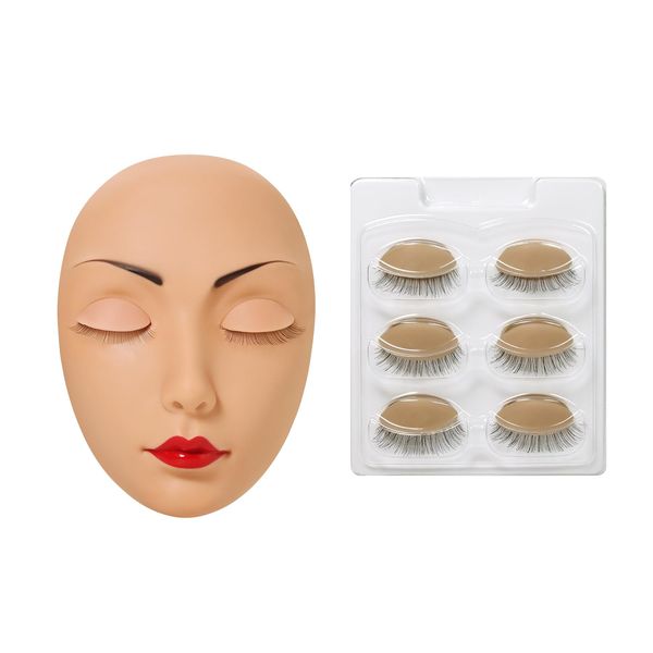 ANNAFRIS Lash Mannequin Head,Eyelash Mannequin Head with Eyelids,Lash Extension Training Practice Head,4 Pairs Removable Eyelids,Skin Color