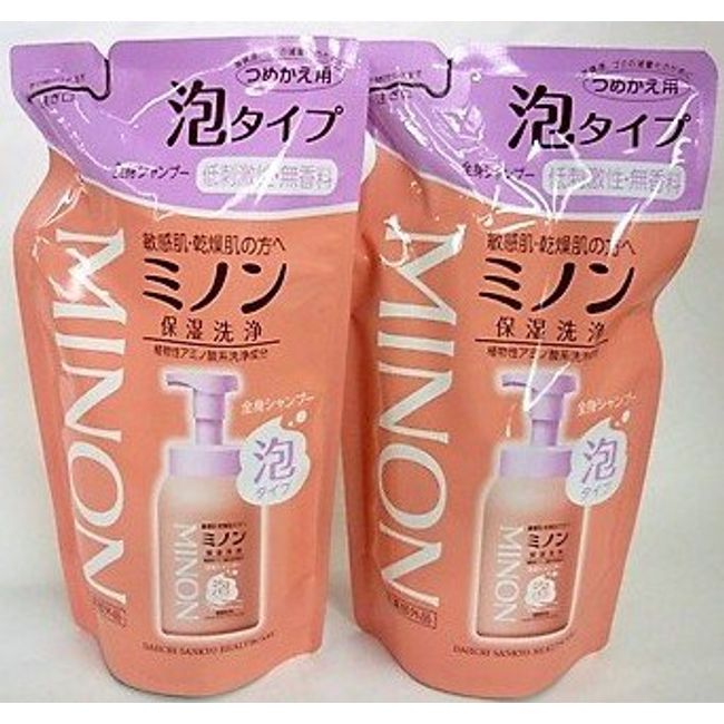 Minon Full Body Shampoo, Foam Type, Refill, 13.5 fl oz (400 ml) x 2