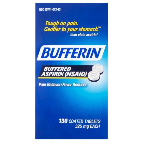 Bufferin Buffered Aspirin (NSAID) Coated Tablets Pain Reliever/Fever Reducer 130 ea