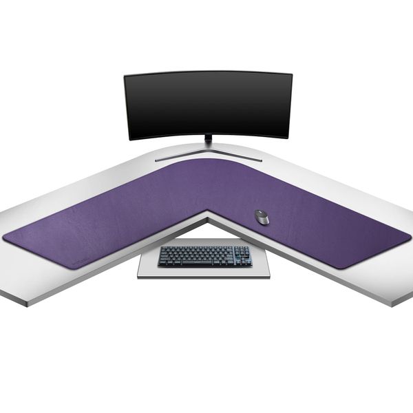 Mydours L-Shape Desk Pad, 53.2" Reversible PU Leather Gaming Corner Computer Desk Pad Gaming Mouse Pad for Home and Office (Purple)