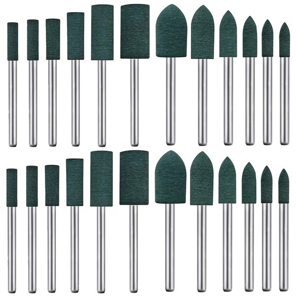 24 Pcs Electric Drill Rubber Bits 3MM Polishing Bits Fine Sanding Rubber Wheel Bit Kit for DIY Rotary Grinding Accessory Mold Metal Jade Polishing