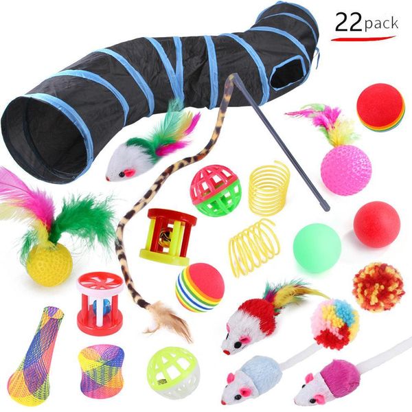 22-Piece Funny Cat Toy Set With Cat Tunnel - Interactive Pet Toys For Endless Fun - B99505 / 22 Pieces