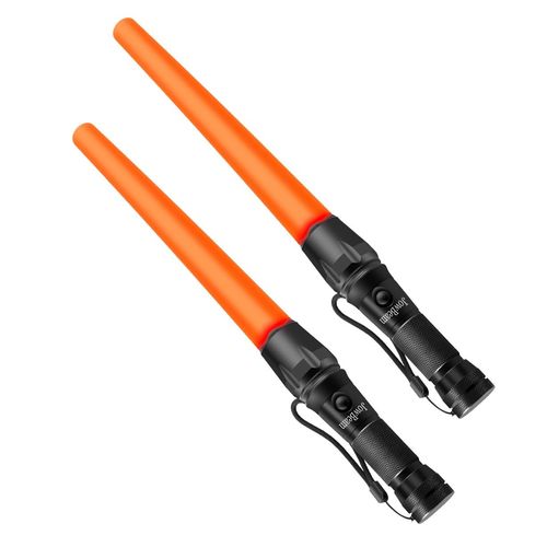 JowBeam 16 inch Traffic Wand Small Orange LED Safety Signal Wand Work Light Flashlight with Cone Flashing Modes,Wrist Strap Lanyard,Using 3 AAA Batteries(Not Included) A200 (2 Packs)