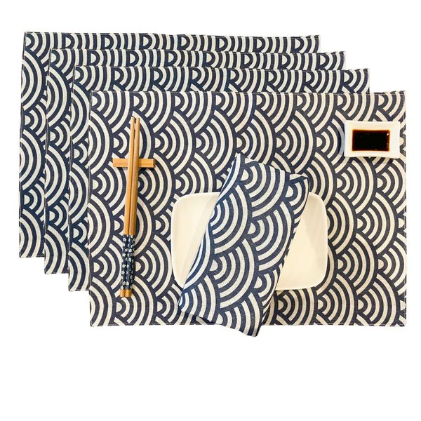 CosyAurora Placemats 30 x 40 cm Navy Blue Ocean Waves for Dining Table, Set of 4 (B)