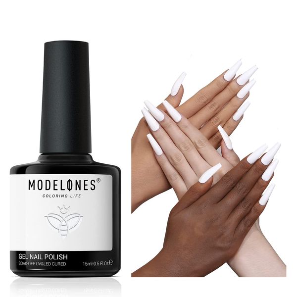 Modelones Studio White Gel Polish, 1 Pcs 15ml White Color Gel Nail Polish Soak Off LED Long Lasting French Manicure Essential Gel Nail Varnish Salon Design DIY at Home Gifts for Women