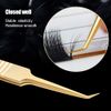 NAGARAKU Tweezers for Eyelash Extensions Gold Curved Angled Volume Cluster Super Light Weight Easy Fanning Tweezers Stainless Steel Precision (N-07)