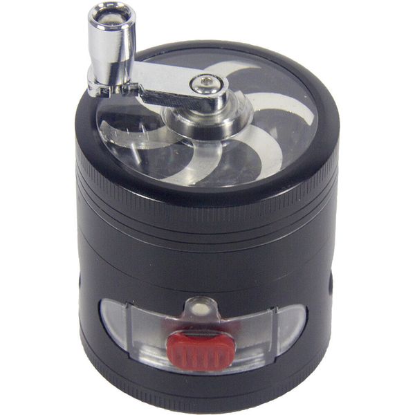 2.4" 4 PC Tobacco Herb Spice Grinder W/ Handle Crank & Drawer Crusher Black