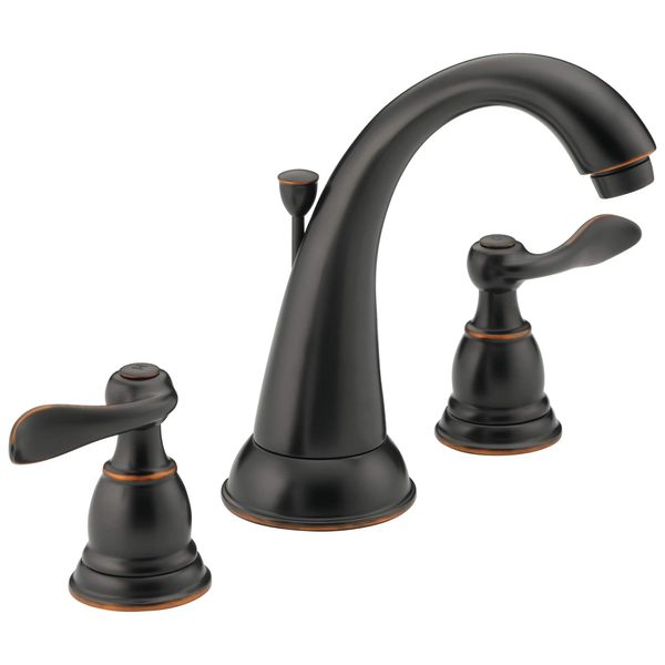 Delta Faucet Windemere Widespread Bathroom Faucet, Oil Rubbed Bronze Bathroom Sink Faucet, 3 Hole Bathroom Faucet, Metal Drain Assembly, Oil Rubbed Bronze B3596LF-OB