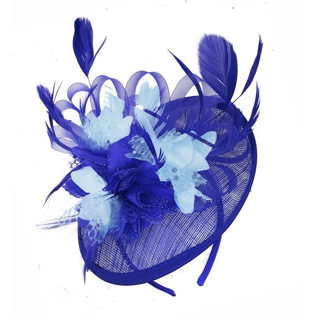 Caprilite Royal Blue and Light Blue Sinamay Disc Saucer Fascinator Hat for Women Weddings Headband