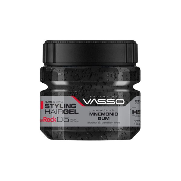 Vasso Styling Hair Gel The Rock 05 Mnemonic Gum, Silver, 500 ml