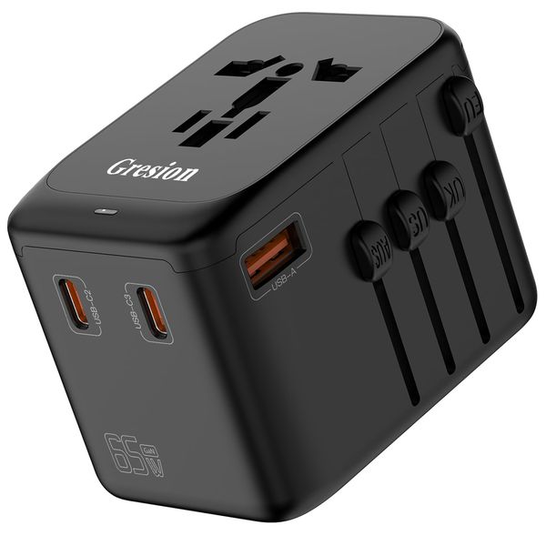 Gresion Conversion Plug, PD 65W Rapid Charging, Overseas Travel, Converter, 5 Devices Simultaneously Charging, Multi Conversion Plug, For Macbook, iPad, iPhone, Android, Airpods Switch, Convenient