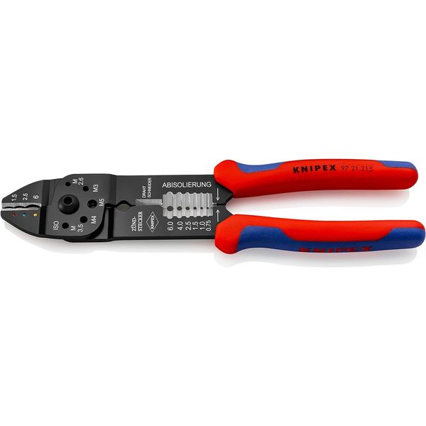 KNIPEX Crimping Pliers, 0.5-6.0 mm², F Crimp, for Insulated Cable Connectors, with Stripping and Cutting Function, Crimping Tool, 97 21 215