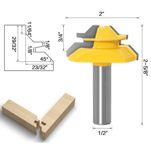 Lock Miter 45 Degree Joint Router Bits + 2Pcs Tongue and Groove Set [1/2-Inch], 45° Router Bit + Wood Milling Cutter Set 3 Teeth T Shape