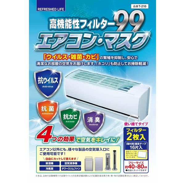 Nippon Denso T-210 Air Conditioner Filter (Anti-Virus), Anti-bacterial, Anti-Mildew, Deodorant, High Performance Filter 99, Air Conditioner, Mask, Approx. 15.7 x 31.5 inches (40 x 80 cm), 2 Pieces,