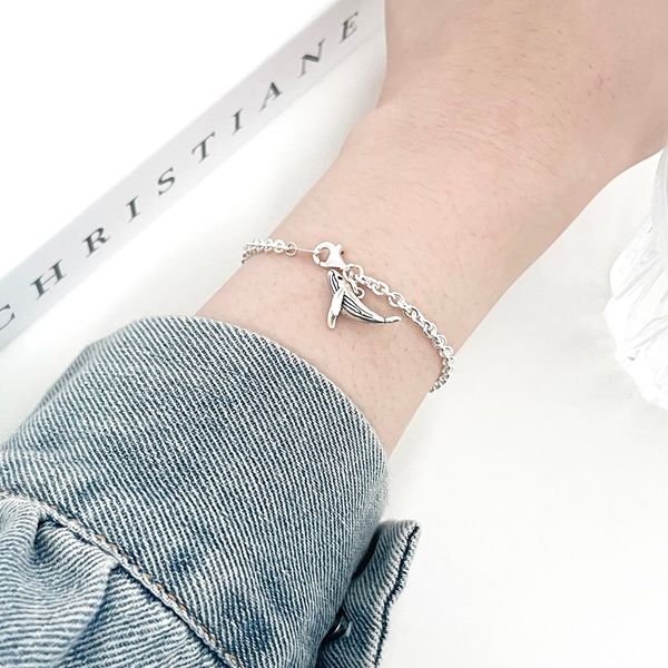 Silver 925 3D Dolphin Gobang Daily Layered Chain Silver Bracelet