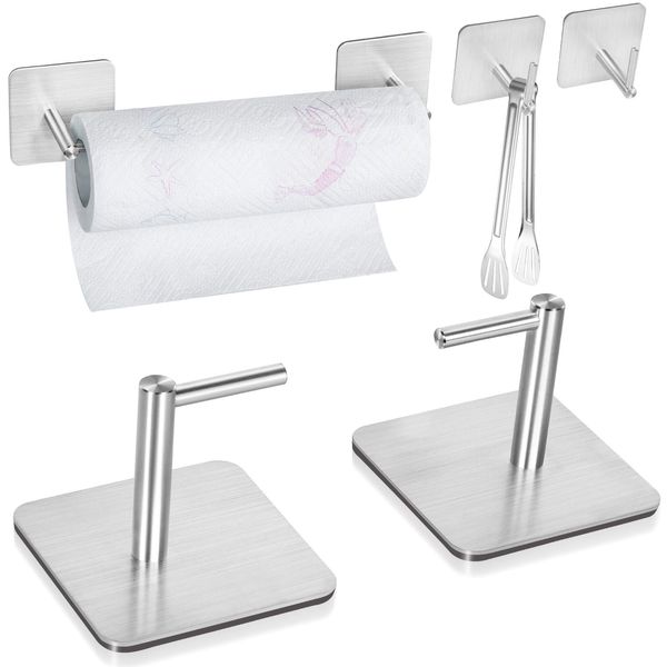 Kitchen Paper Holder Magnet 304 Stainless Steel Toilet Paper Holder Refrigerator Hook Wall Hanging Hook Adjustable (4 Pieces-Magnet-Silver)